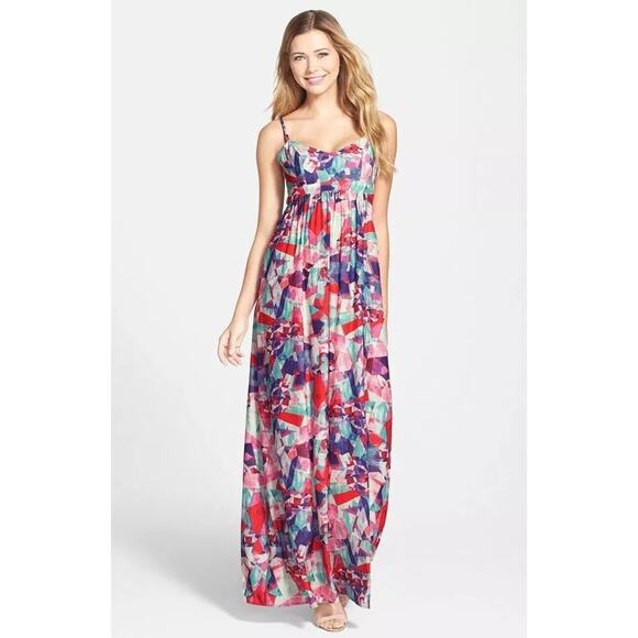 Felicity & Coco NWT Pink Multi Colby Geo Print Empire Waist Maxi Dress Size XL - Picture 1 of 12
